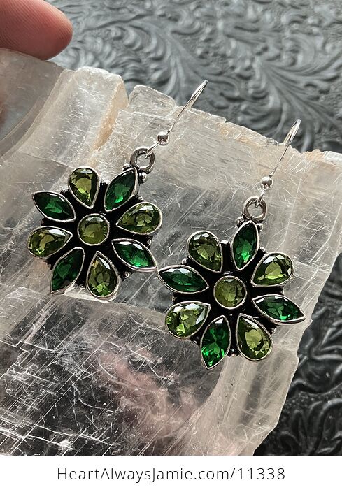 Faceted Green Flower Stone Crystal Jewelry Earrings - #NlyrV2HE0Bk-1