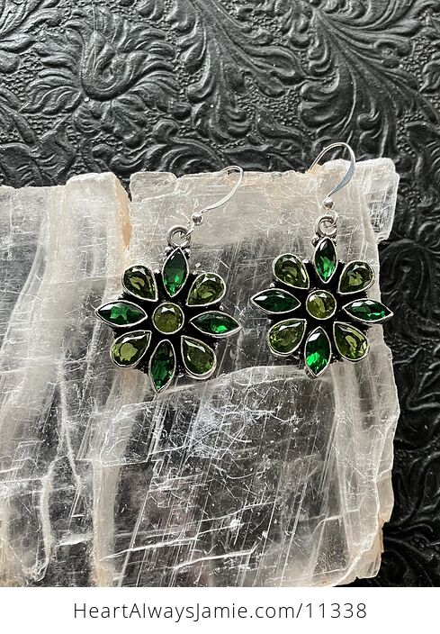 Faceted Green Flower Stone Crystal Jewelry Earrings - #NlyrV2HE0Bk-2