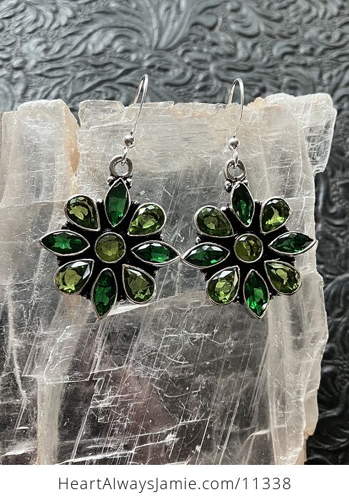 Faceted Green Flower Stone Crystal Jewelry Earrings - #NlyrV2HE0Bk-4