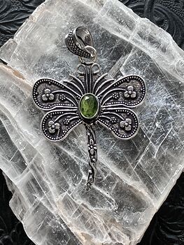 Faceted Green Periodot Gem Dragonfly Stone Jewelry Crystal Pendant #w3GN02MiR9I