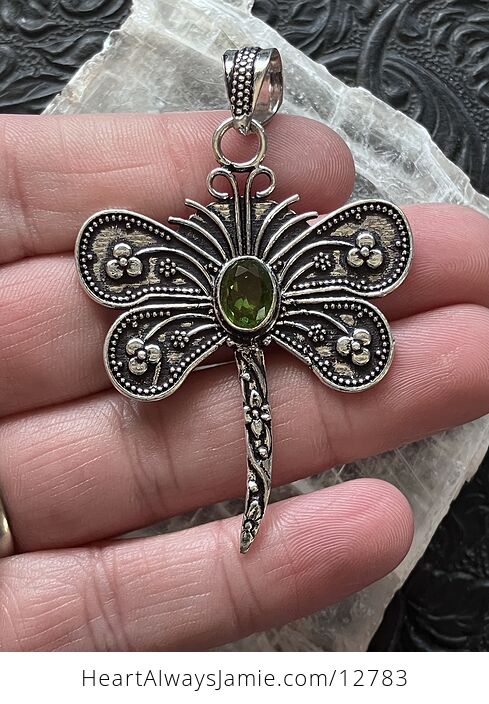 Faceted Green Periodot Gem Dragonfly Stone Jewelry Crystal Pendant - #w3GN02MiR9I-3