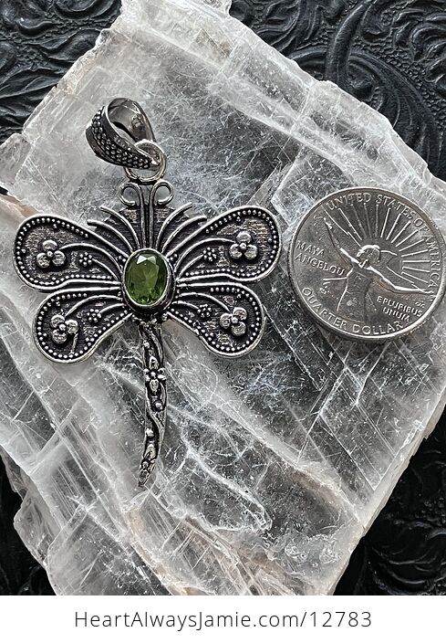 Faceted Green Periodot Gem Dragonfly Stone Jewelry Crystal Pendant - #w3GN02MiR9I-2