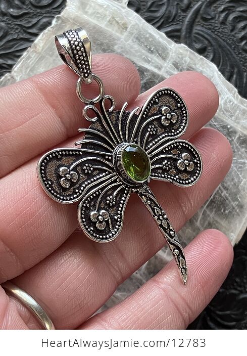 Faceted Green Periodot Gem Dragonfly Stone Jewelry Crystal Pendant - #w3GN02MiR9I-4