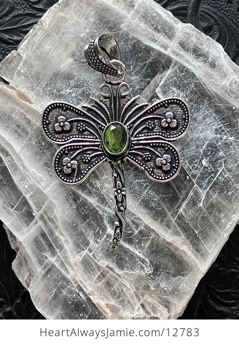 Faceted Green Periodot Gem Dragonfly Stone Jewelry Crystal Pendant - #w3GN02MiR9I-1