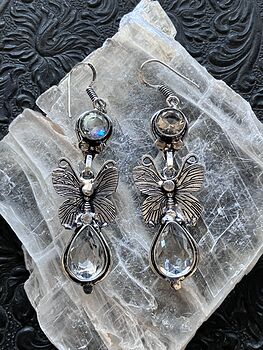 Faceted Irididescent Topaz Butterfly Crystal Stone Jewelry Earrings #yvRdrGC5HHk
