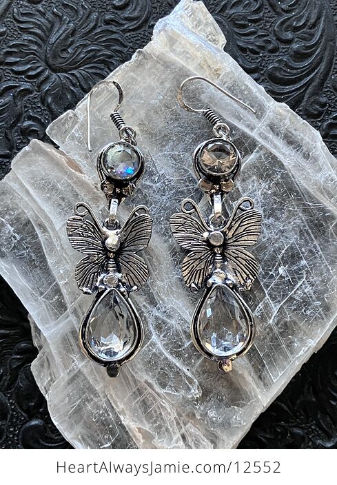 Faceted Irididescent Topaz Butterfly Crystal Stone Jewelry Earrings - #yvRdrGC5HHk-1