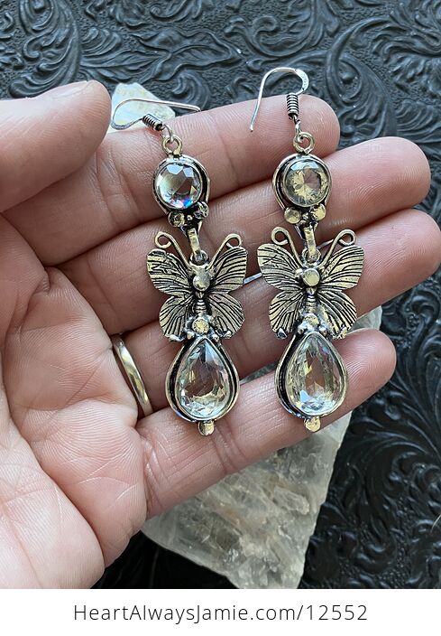 Faceted Irididescent Topaz Butterfly Crystal Stone Jewelry Earrings - #yvRdrGC5HHk-2