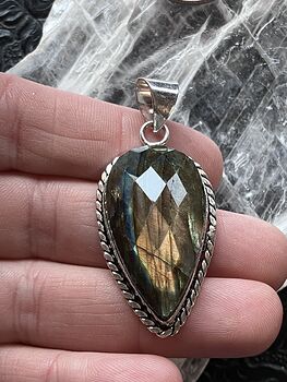 Faceted Labradorite Pendant Crystal Stone Jewelry #OVqMcLtNQpo