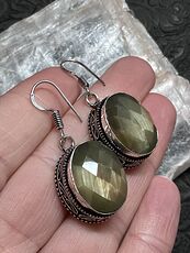 Faceted Olive Green Green Cats Eye Stone Crystal Jewelry Earrings #XqS6zYsZHbo