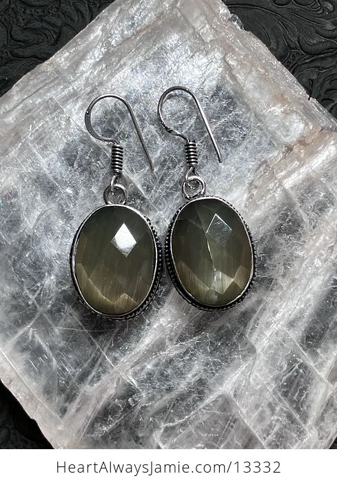 Faceted Olive Green Green Cats Eye Stone Crystal Jewelry Earrings - #XqS6zYsZHbo-7