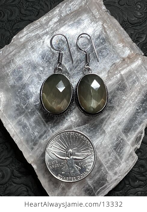 Faceted Olive Green Green Cats Eye Stone Crystal Jewelry Earrings - #XqS6zYsZHbo-6