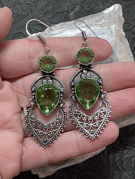 Faceted Peridot Gem Bohemian Styled Mandala Earrings Stone Crystal Jewelry #2tel4kIywyw