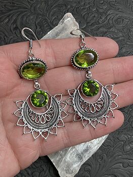 Faceted Peridot Gem Bohemian Styled Mandala Earrings Stone Crystal Jewelry #V65JQXz782I