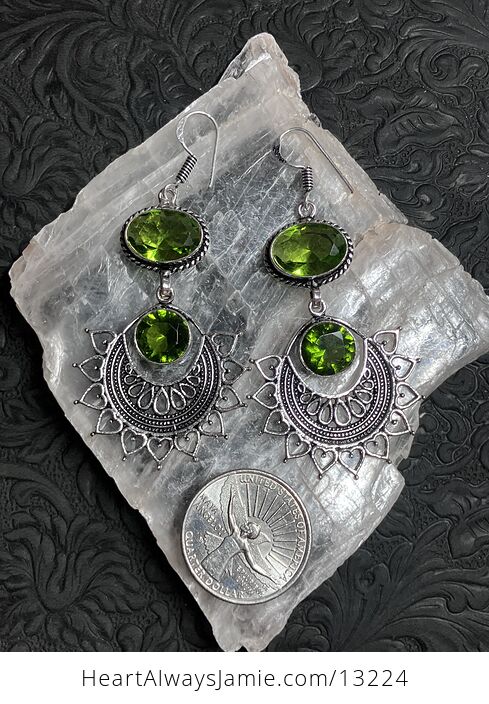 Faceted Peridot Gem Bohemian Styled Mandala Earrings Stone Crystal Jewelry - #V65JQXz782I-3