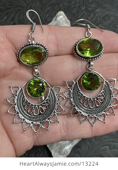 Faceted Peridot Gem Bohemian Styled Mandala Earrings Stone Crystal Jewelry - #V65JQXz782I-5