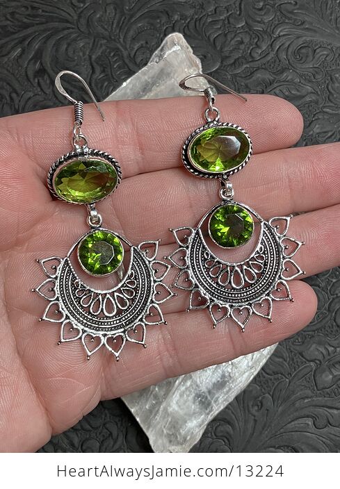 Faceted Peridot Gem Bohemian Styled Mandala Earrings Stone Crystal Jewelry - #V65JQXz782I-2