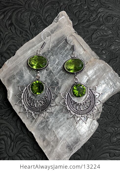 Faceted Peridot Gem Bohemian Styled Mandala Earrings Stone Crystal Jewelry - #V65JQXz782I-1