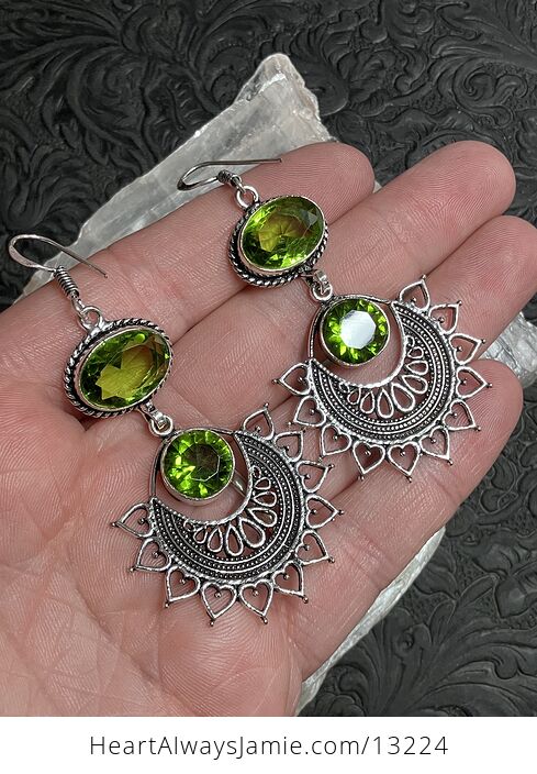 Faceted Peridot Gem Bohemian Styled Mandala Earrings Stone Crystal Jewelry - #V65JQXz782I-4