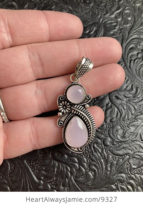 Faceted Pink Chalcedony Floral Crystal Stone Jewelry Pendant - #Ljf4WhXtpEQ-3