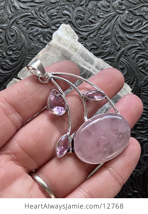 Faceted Pink Gems and Rose Quartz Crystal Stone Jewelry Pendant - #W2qKjs1YJQo-2