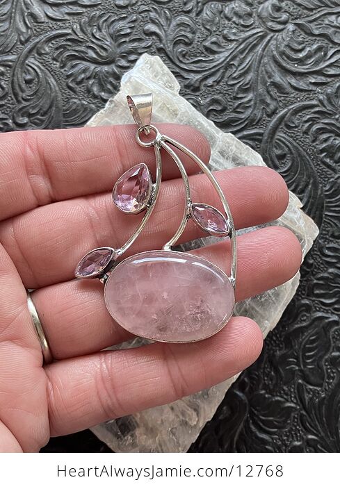 Faceted Pink Gems and Rose Quartz Crystal Stone Jewelry Pendant - #W2qKjs1YJQo-1