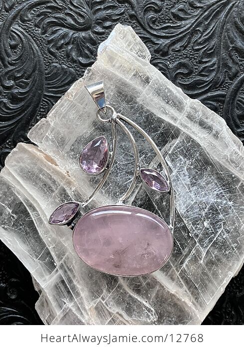 Faceted Pink Gems and Rose Quartz Crystal Stone Jewelry Pendant - #W2qKjs1YJQo-5