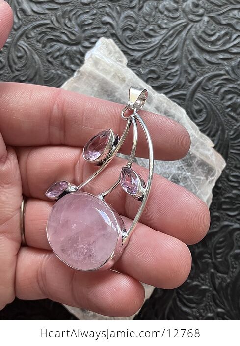 Faceted Pink Gems and Rose Quartz Crystal Stone Jewelry Pendant - #W2qKjs1YJQo-3