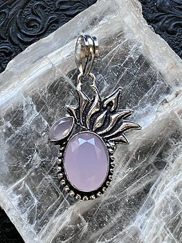 Faceted Pink Rose Chalcedony and Lotus Flower Pendant Stone Crystal Jewelry #vLtJiN0OiN0