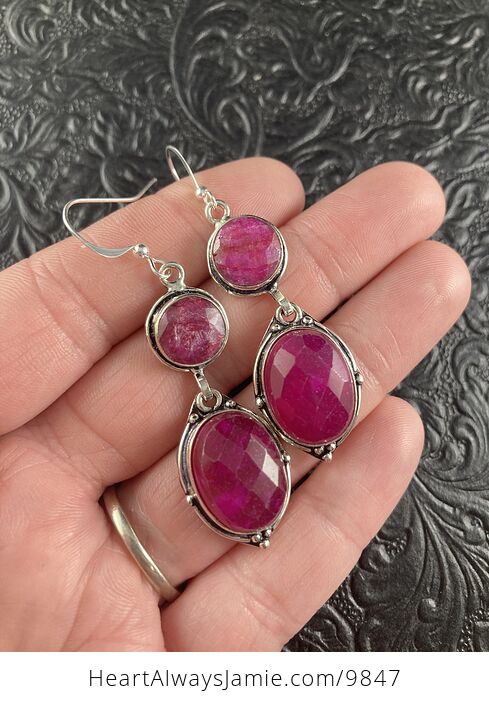 Faceted Raw Ruby Crystal Stone Jewelry Earrings - #HO1JcXcQjE0-3