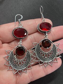 Faceted Red Garnet Gem Bohemian Styled Mandala Earrings Stone Crystal Jewelry #y5RdJLGDHGg