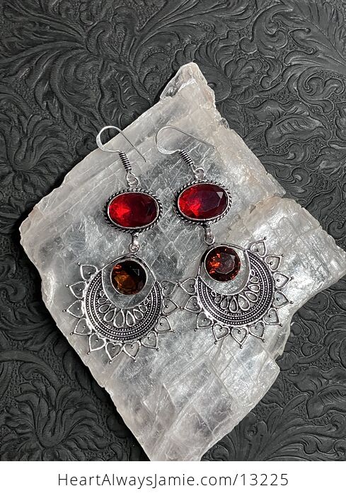 Faceted Red Garnet Gem Bohemian Styled Mandala Earrings Stone Crystal Jewelry - #y5RdJLGDHGg-4