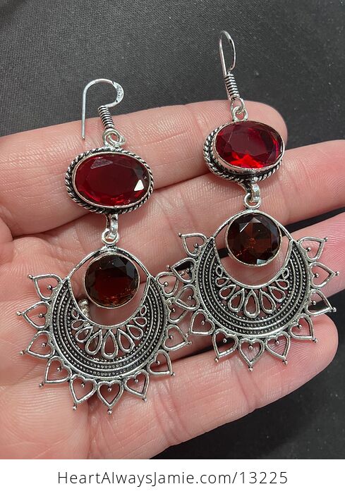 Faceted Red Garnet Gem Bohemian Styled Mandala Earrings Stone Crystal Jewelry - #y5RdJLGDHGg-1