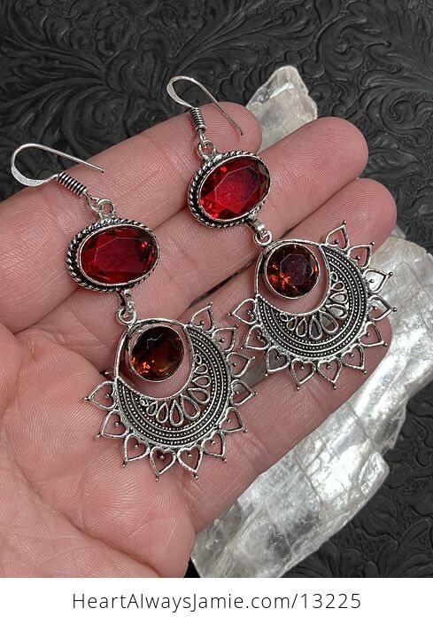 Faceted Red Garnet Gem Bohemian Styled Mandala Earrings Stone Crystal Jewelry - #y5RdJLGDHGg-3