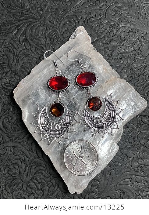 Faceted Red Garnet Gem Bohemian Styled Mandala Earrings Stone Crystal Jewelry - #y5RdJLGDHGg-5