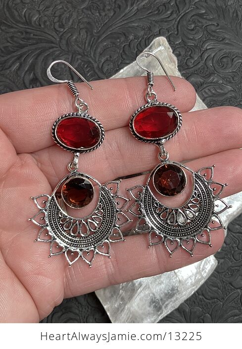 Faceted Red Garnet Gem Bohemian Styled Mandala Earrings Stone Crystal Jewelry - #y5RdJLGDHGg-2