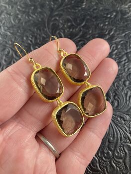 Faceted Smoky Quartz Dangle Crystal Earrings Jewelry #CaJknV0yBrE