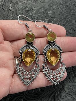 Faceted Yellow Gem Bohemian Styled Mandala Earrings #ZB83GUUvMKI