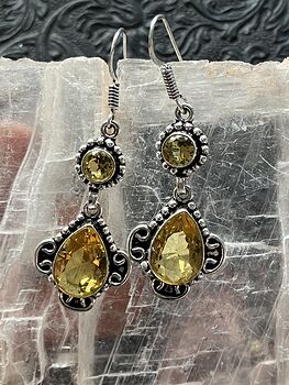 Faceted Yellow Gem Citrine Crystal Stone Jewelry Earrings with Hearts #hpk6g37lgls