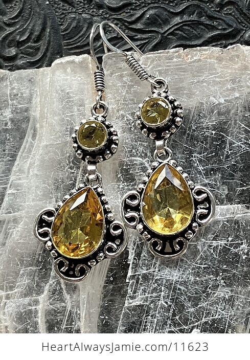 Faceted Yellow Gem Citrine Crystal Stone Jewelry Earrings with Hearts - #hpk6g37lgls-4