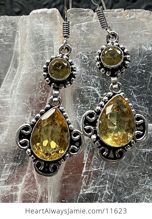 Faceted Yellow Gem Citrine Crystal Stone Jewelry Earrings with Hearts - #hpk6g37lgls-3