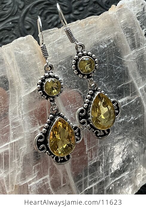Faceted Yellow Gem Citrine Crystal Stone Jewelry Earrings with Hearts - #hpk6g37lgls-2