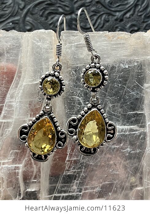 Faceted Yellow Gem Citrine Crystal Stone Jewelry Earrings with Hearts - #hpk6g37lgls-1