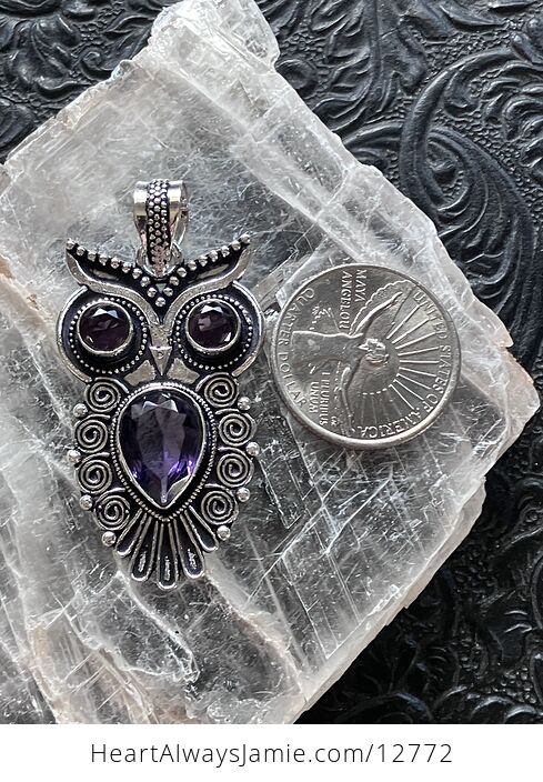 Facted Amethyst Owl Pendant Crystal Gemstone Stone Jewelry - #9PzKUGO9PJk-7