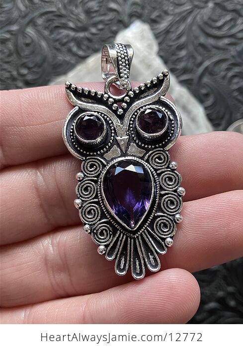 Facted Amethyst Owl Pendant Crystal Gemstone Stone Jewelry - #9PzKUGO9PJk-2