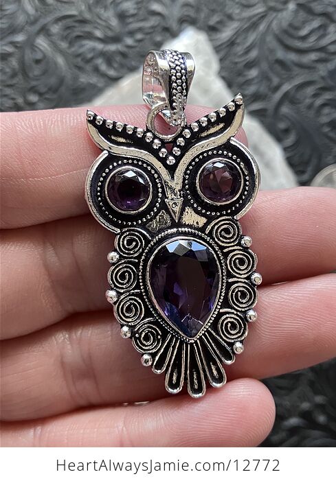 Facted Amethyst Owl Pendant Crystal Gemstone Stone Jewelry - #9PzKUGO9PJk-3