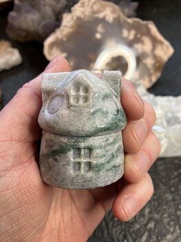 Fairy Mushroom House Carved in Xiu Yan Jade Crystal Stone #XkPpLMHu2Zs