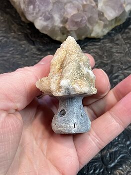 Fairy Mushroom or Tree House Carved in Smoky Quartz Crystal #DPVKtLr6A9I