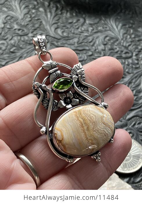 Fairy Themed Crazy Lace Agate and Faceted Peridot Gem Crystal Stone Pendant Charm - #rGhS0L8T6o4-3