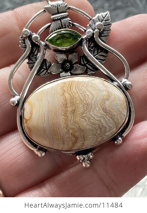 Fairy Themed Crazy Lace Agate and Faceted Peridot Gem Crystal Stone Pendant Charm - #rGhS0L8T6o4-7