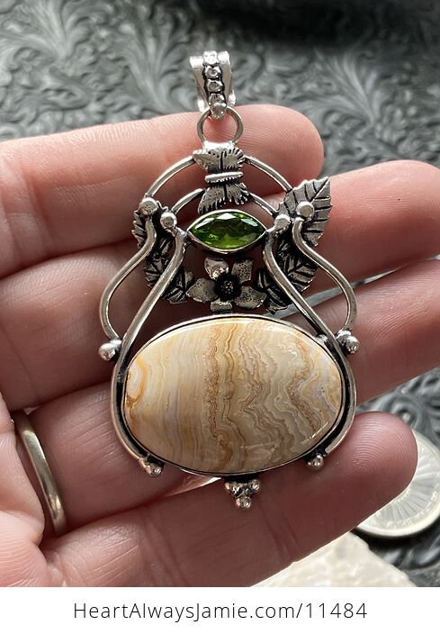 Fairy Themed Crazy Lace Agate and Faceted Peridot Gem Crystal Stone Pendant Charm - #rGhS0L8T6o4-2